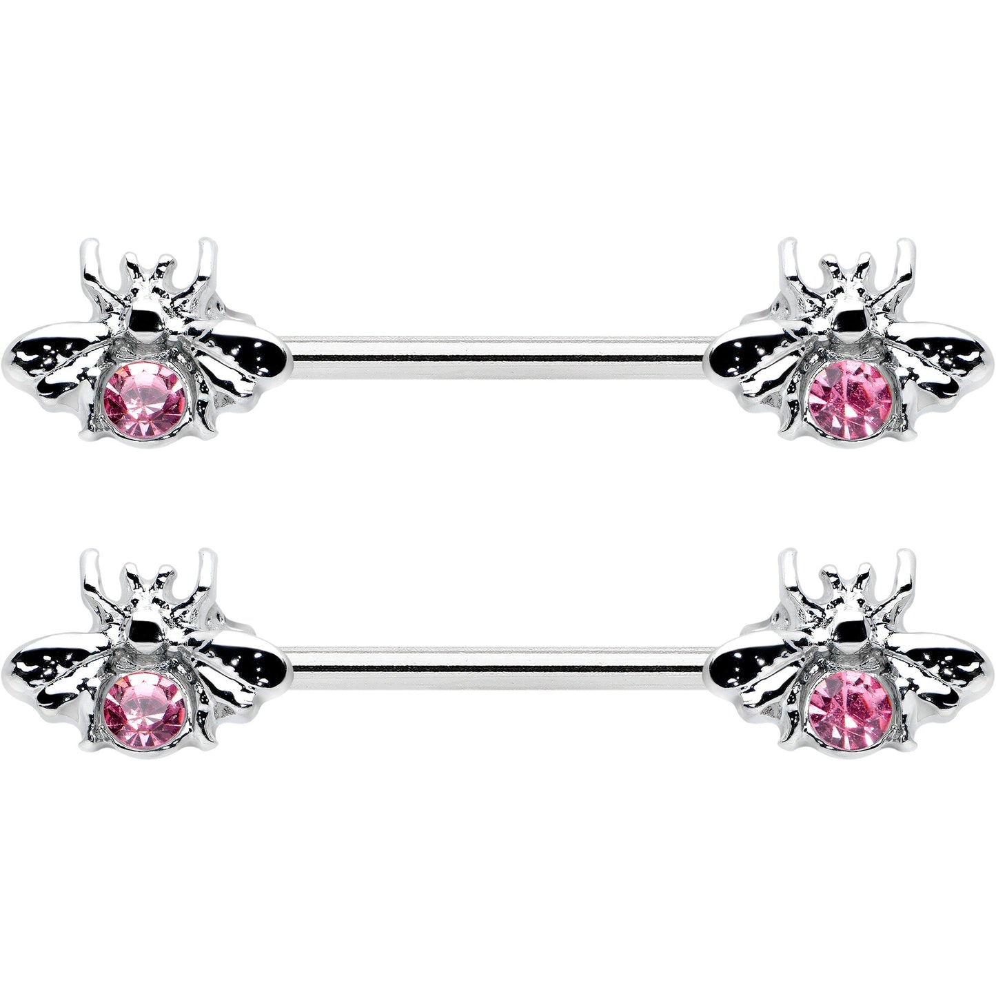 14G 9/16 Pink Gem Bee Beautiful Insect Barbell Nipple Ring Set
