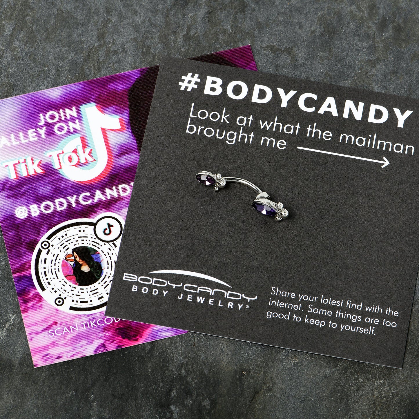 Purple Gem Art Deco Ovals Double Mount Belly Ring