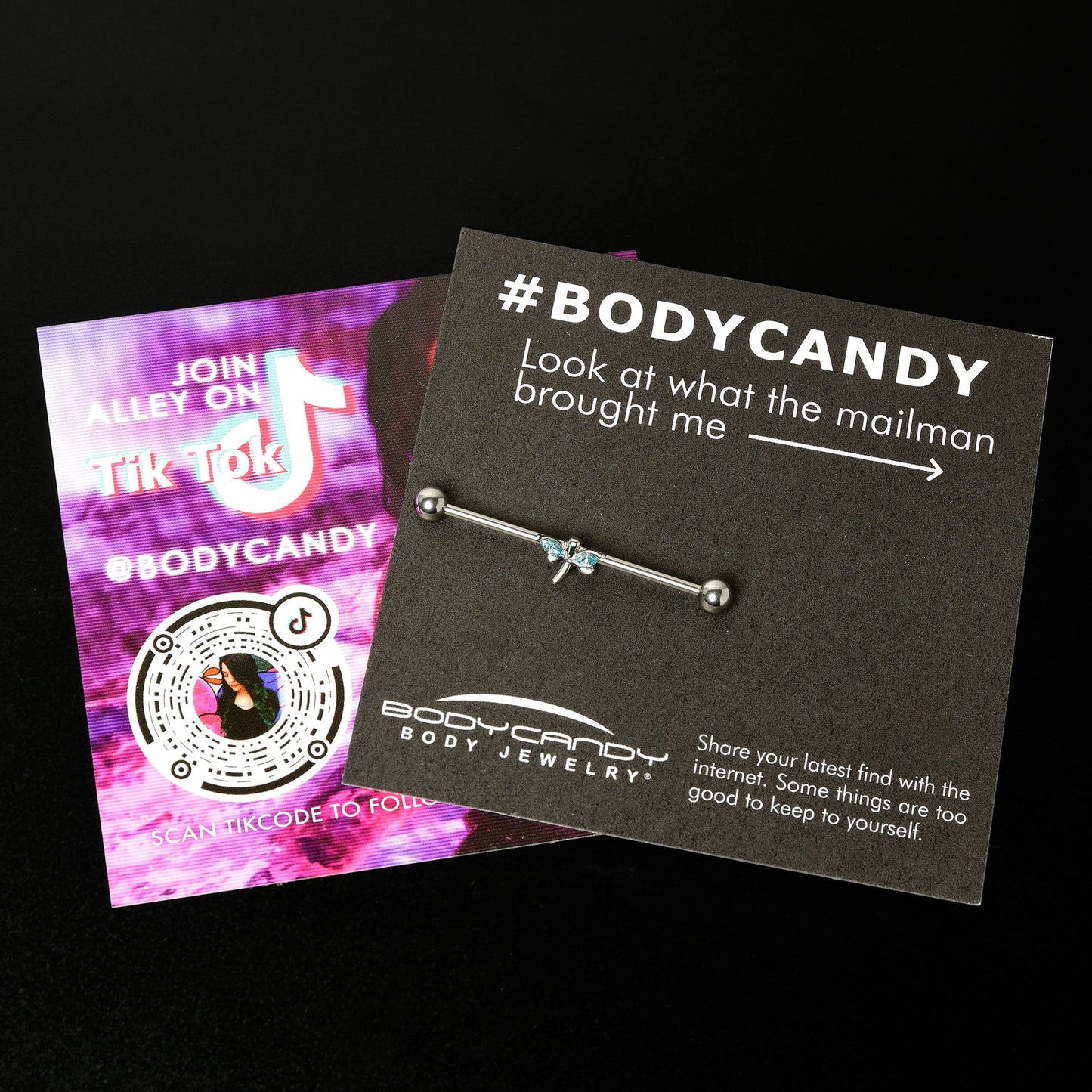 14G Blue Gem Simple Stylized Dragonfly Industrial Barbell 38mm