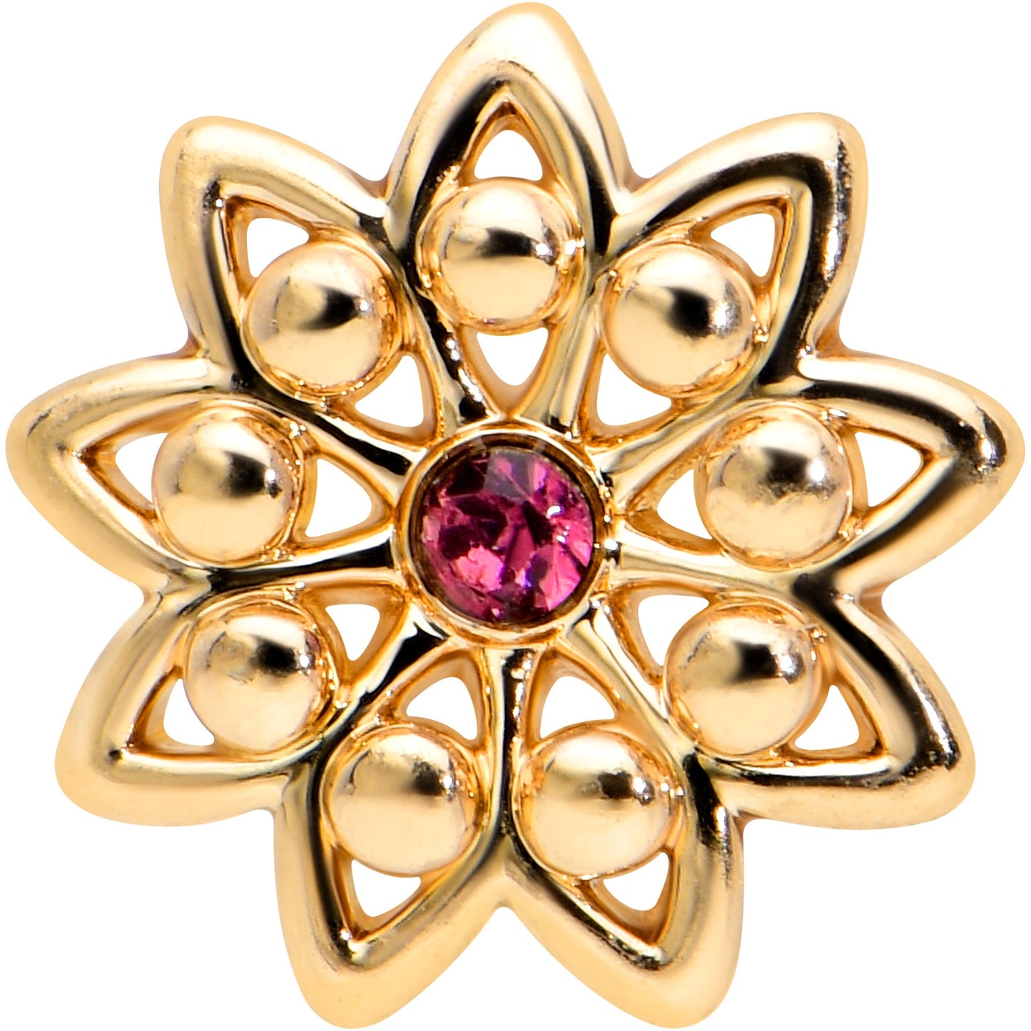 16G 5/16 Pink Gem Gold Tone Starry Flower Labret Monroe Tragus
