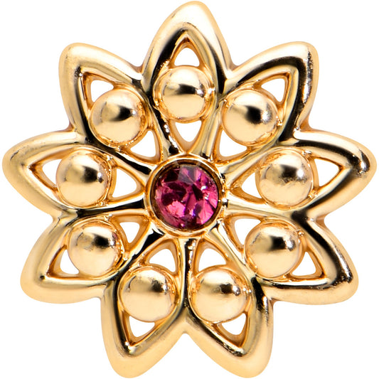 16G 5/16 Pink Gem Gold Tone Starry Flower Labret Monroe Tragus