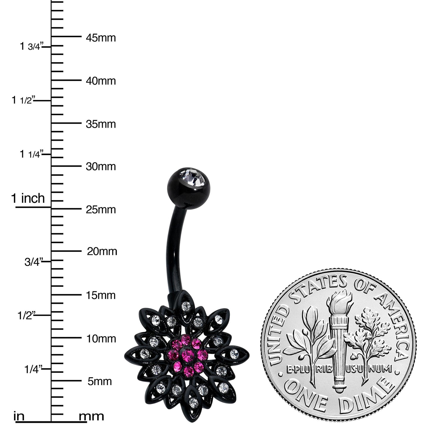 Clear Pink Gem Black Midnight Flower Blooming Belly Ring