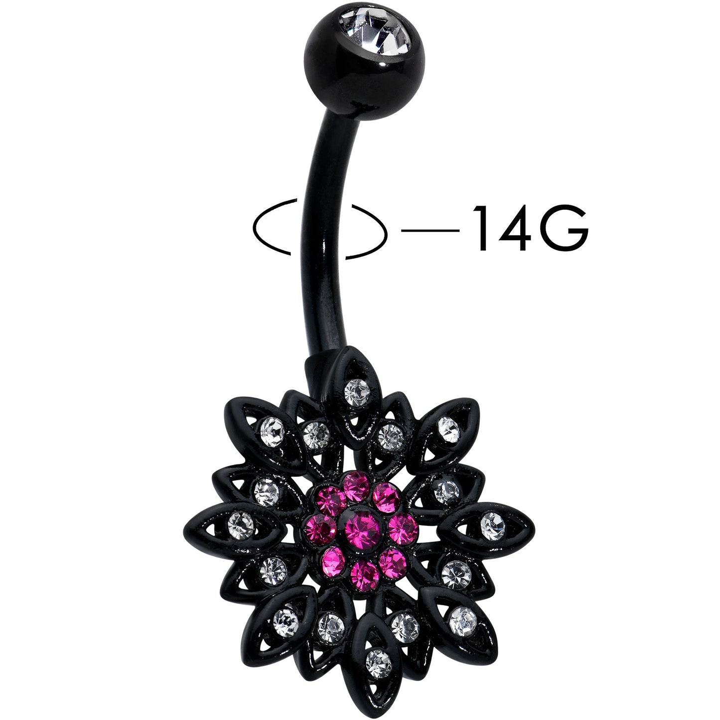 Clear Pink Gem Black Midnight Flower Blooming Belly Ring