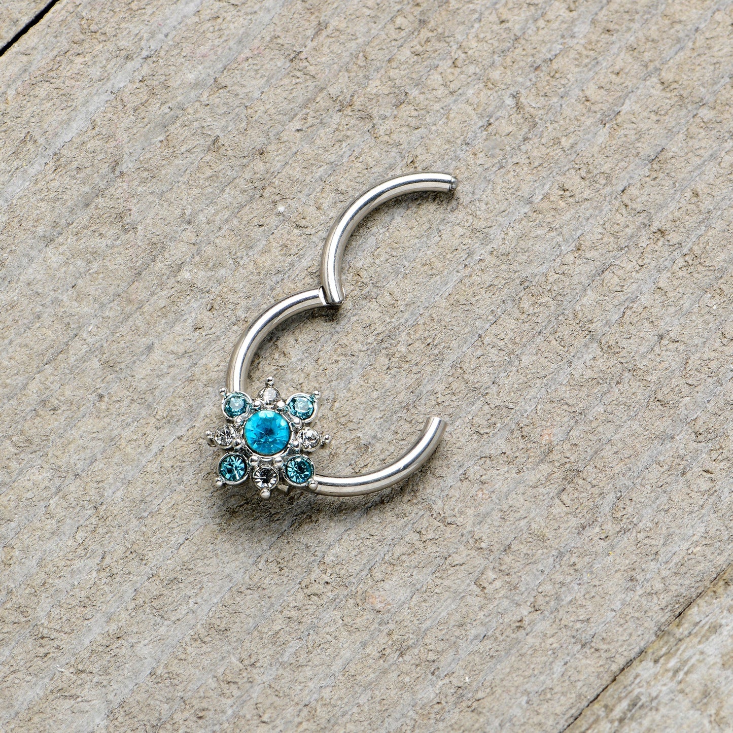 16G 3/8 Blue Clear Gem Glamour Star Hinged Segment Ring