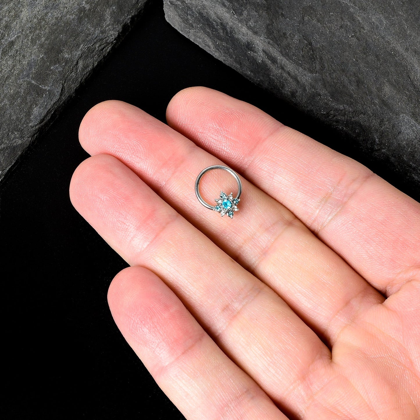 16G 3/8 Blue Clear Gem Glamour Star Hinged Segment Ring