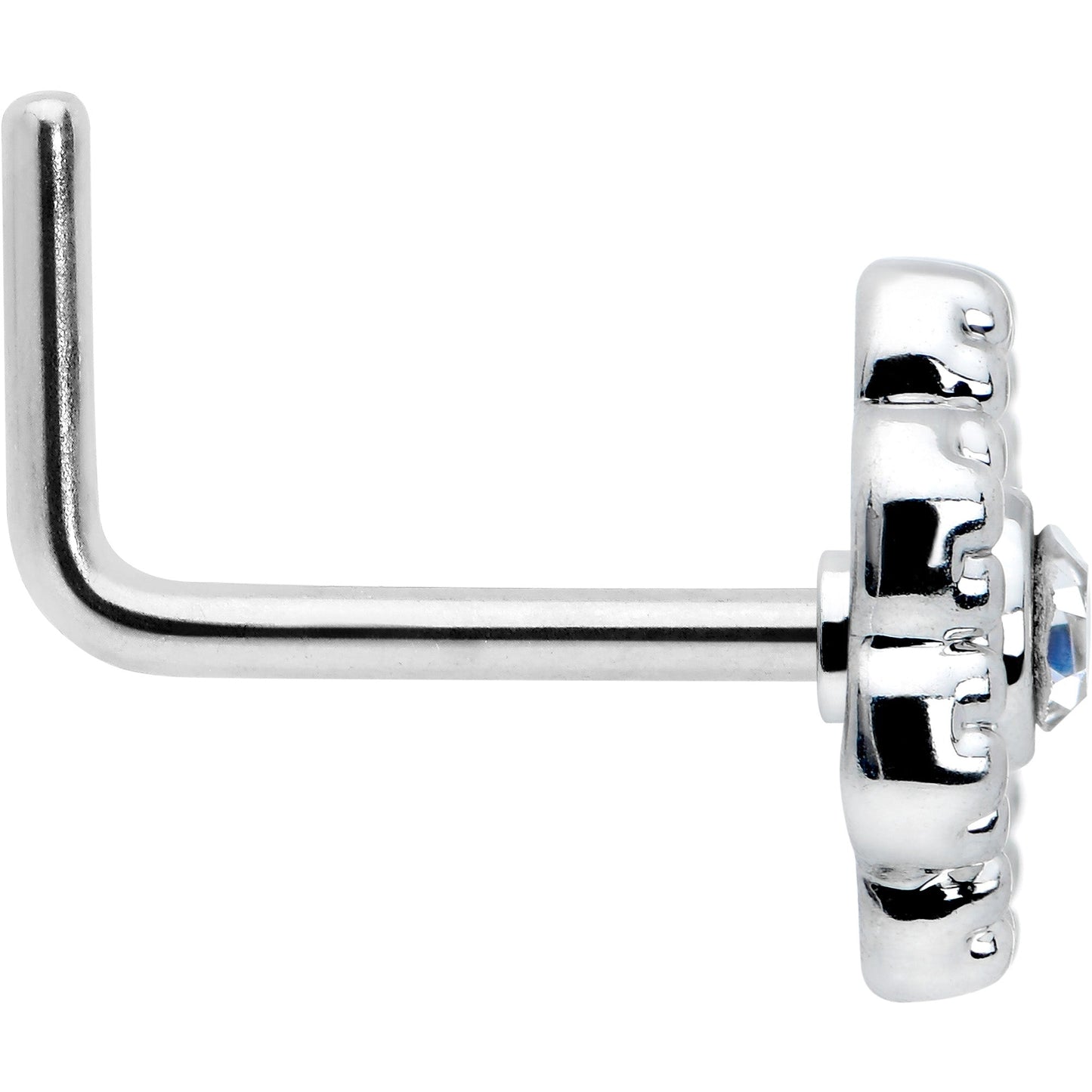 20G 7mm Clear Gem Epic Fabulous Flower L Shape Nose Ring