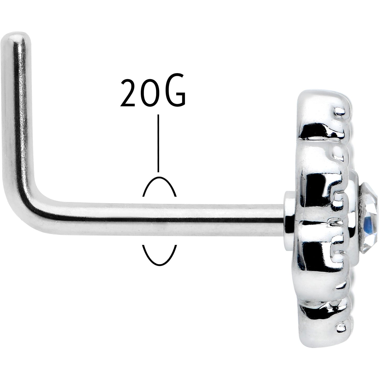 20G 7mm Clear Gem Epic Fabulous Flower L Shape Nose Ring