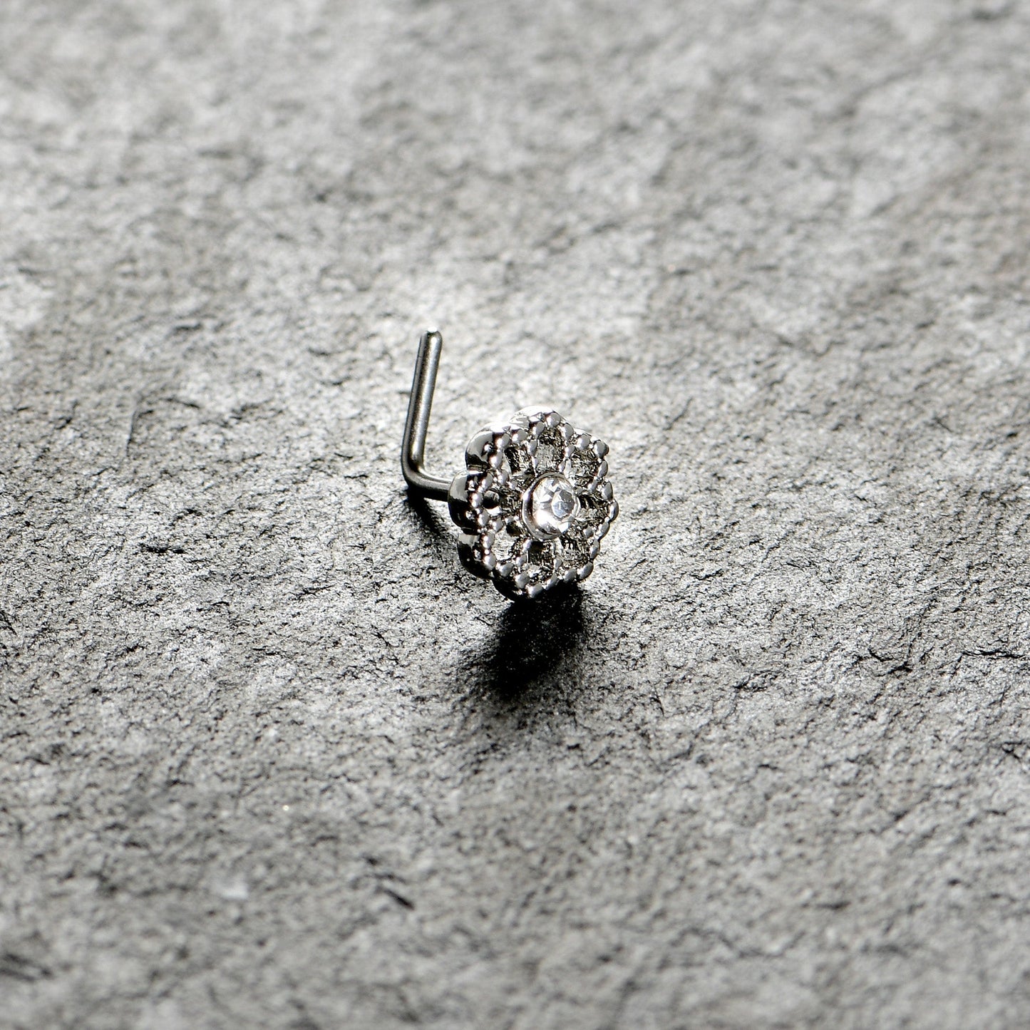 20G 7mm Clear Gem Epic Fabulous Flower L Shape Nose Ring