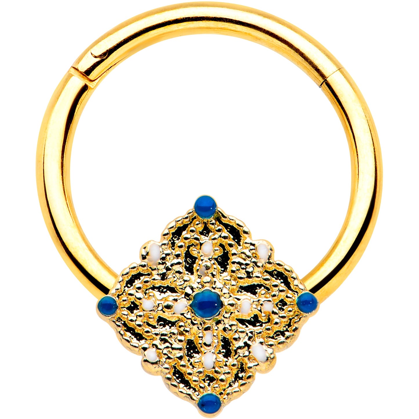 16G 3/8 Gold Tone Lacy Rhombus Hinged Segment Ring