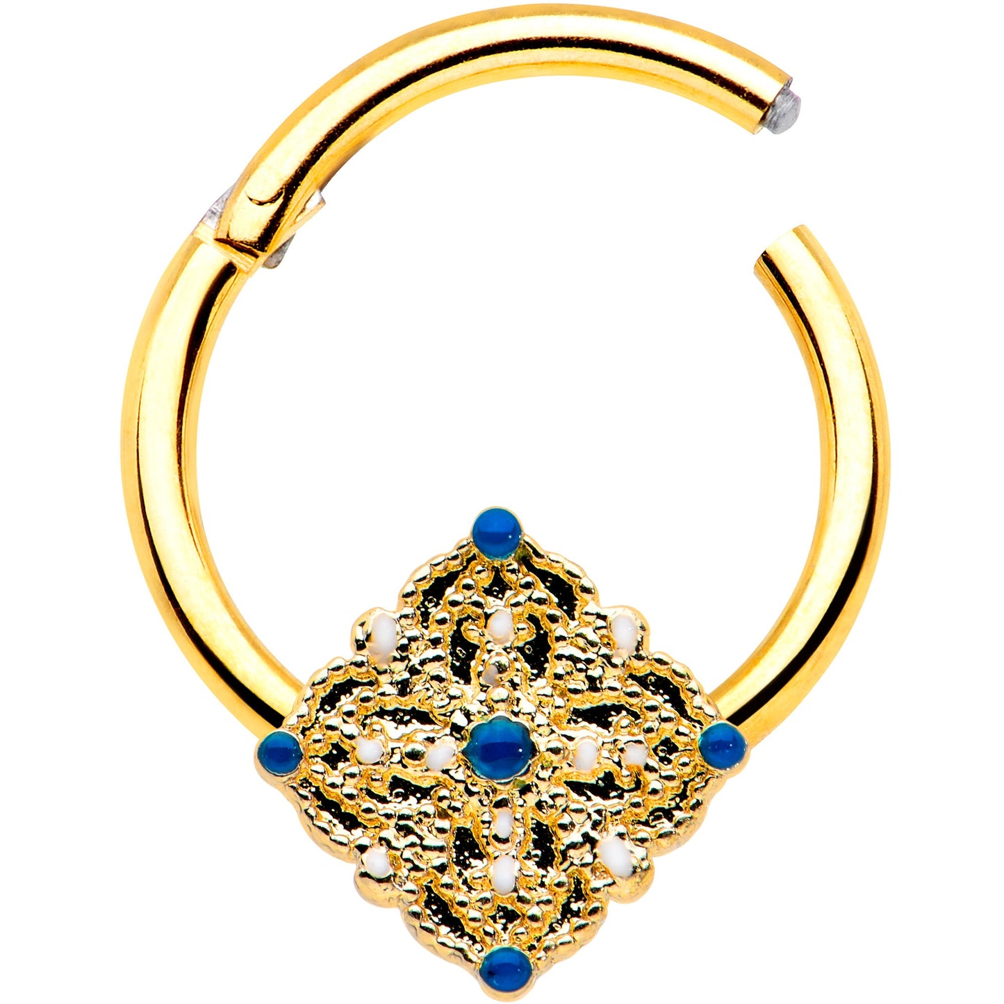 16G 3/8 Gold Tone Lacy Rhombus Hinged Segment Ring