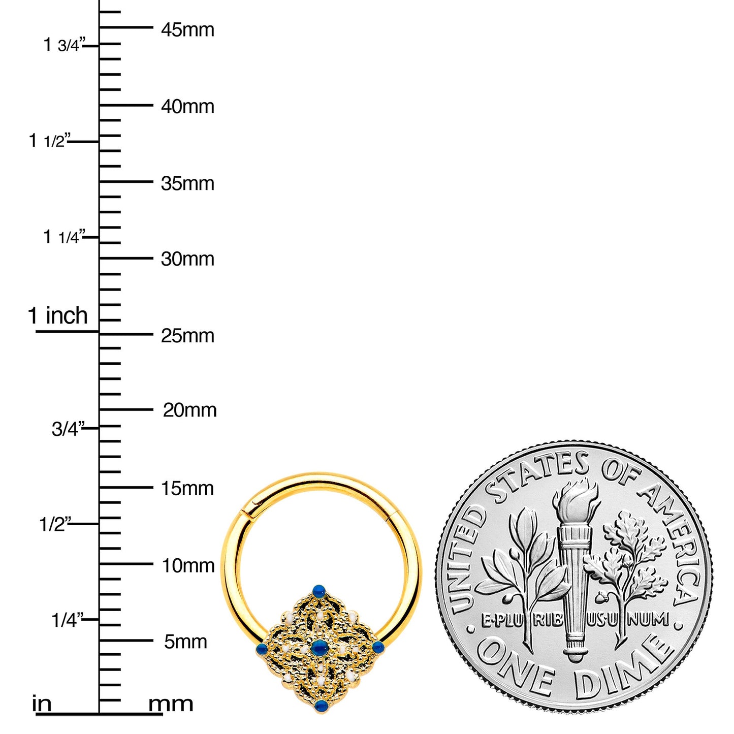 16G 3/8 Gold Tone Lacy Rhombus Hinged Segment Ring