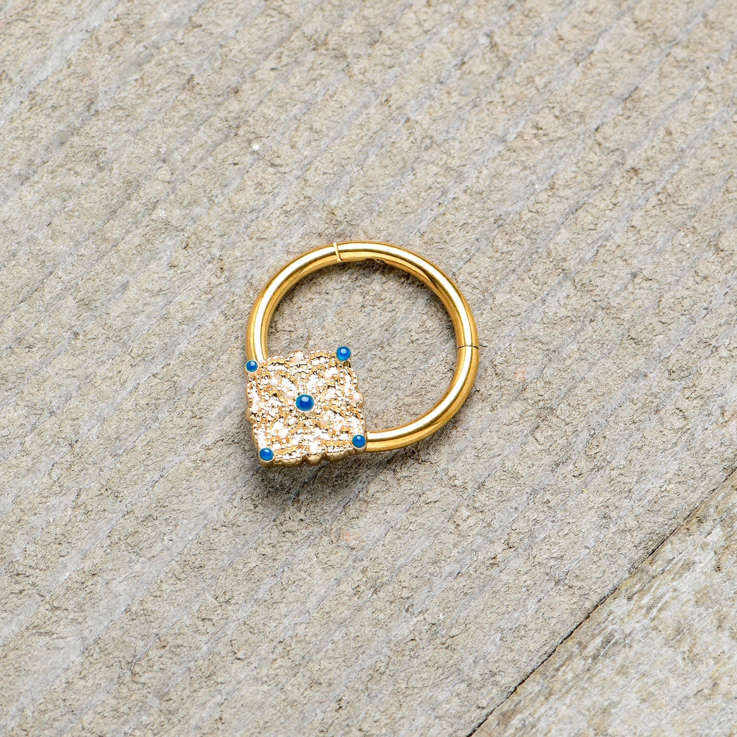 16G 3/8 Gold Tone Lacy Rhombus Hinged Segment Ring