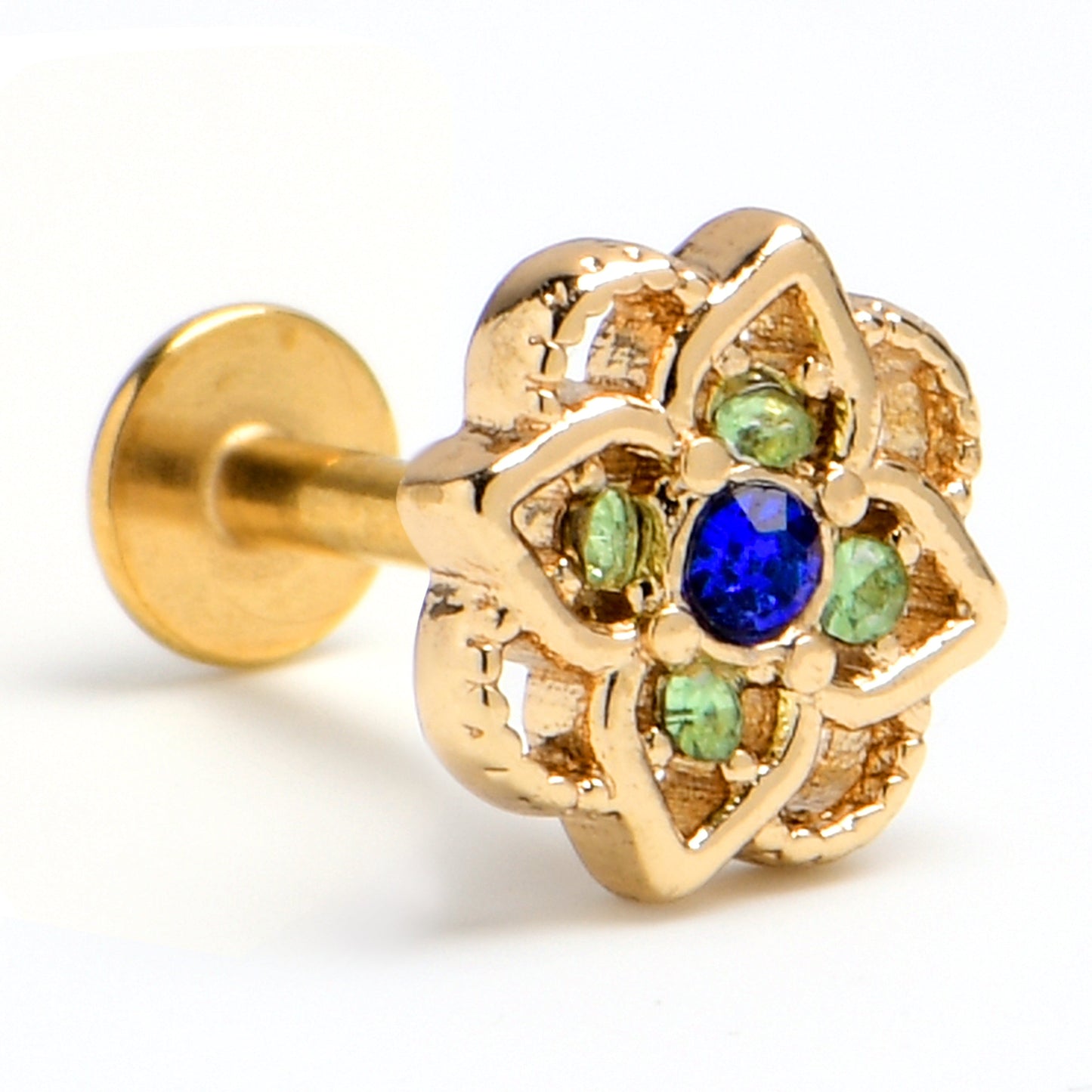 16G 1/4 Blue Gem Gold Tone Celtic Style Labret