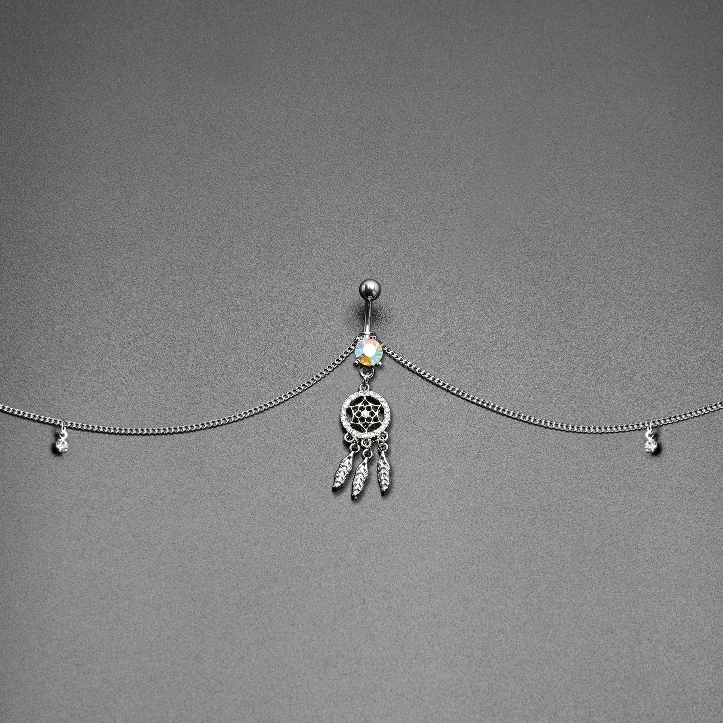 Clear Aurora Gem Southwest Dreamcatcher Dangle Belly Ring Belly Chain