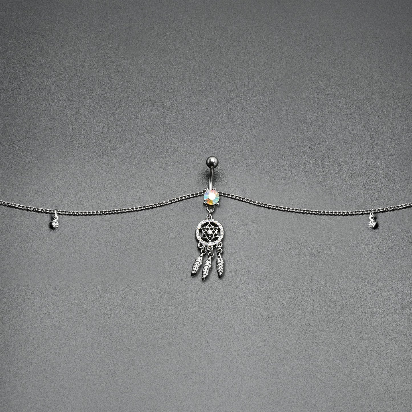 Clear Aurora Gem Southwest Dreamcatcher Dangle Belly Ring Belly Chain
