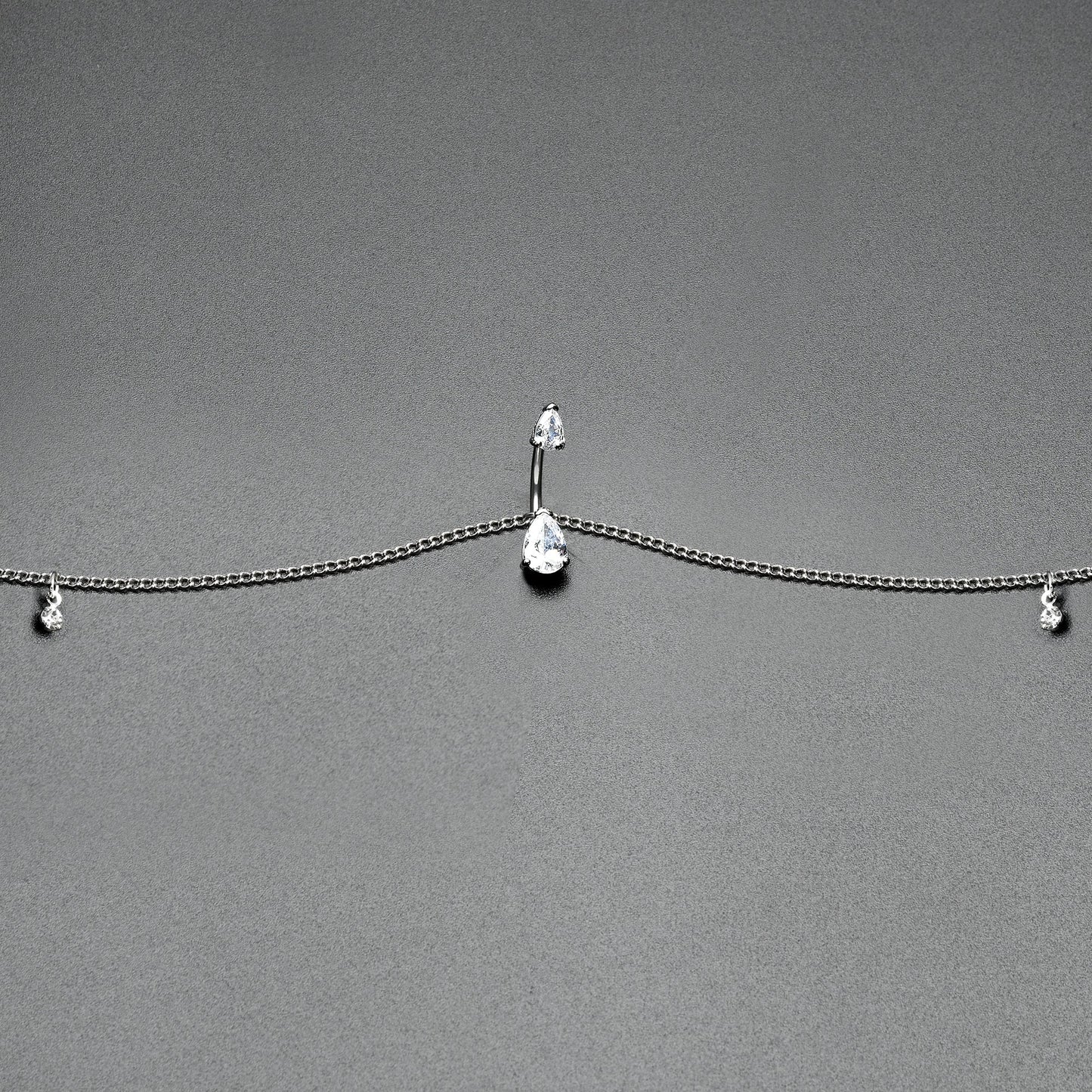 Clear Gem Double Drop Double Mount Belly Ring Belly Chain