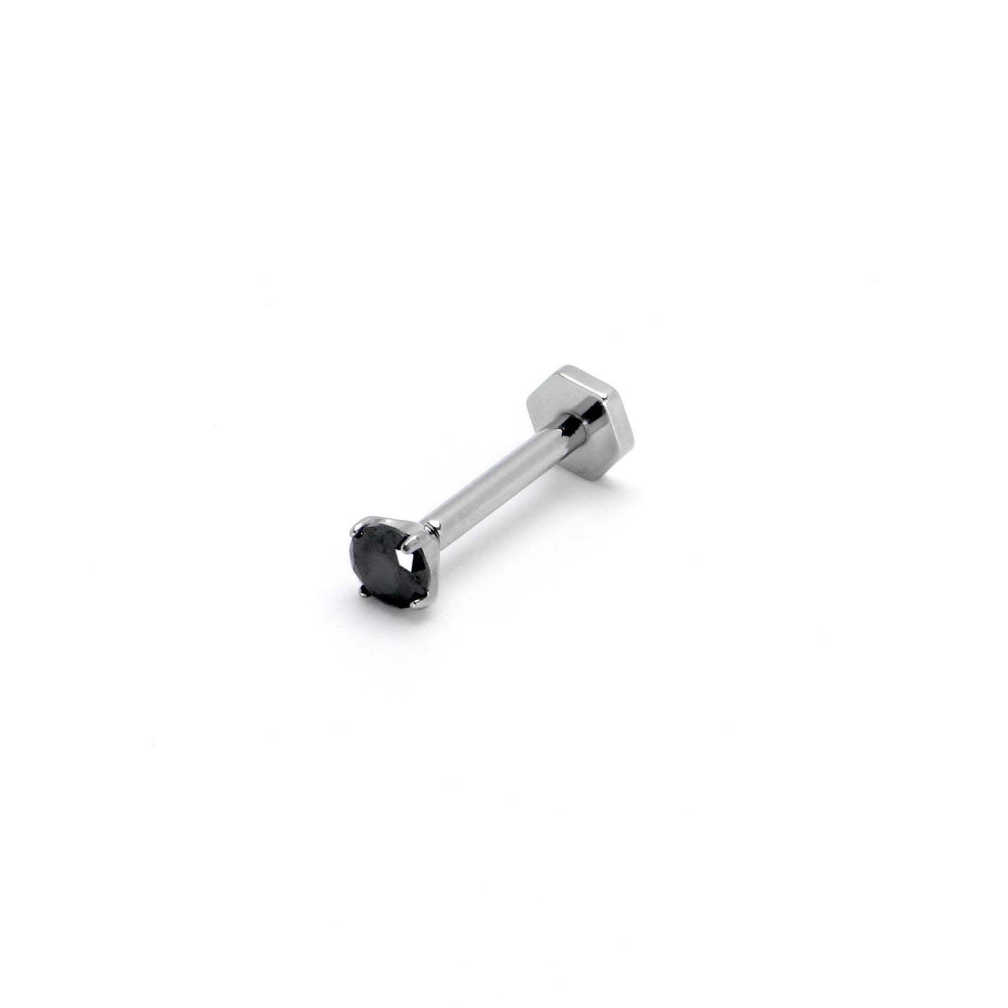 16G 5/16 Black CZ Gem ASTM F-136 Implant Grade Titanium Hex End Labret Tragus
