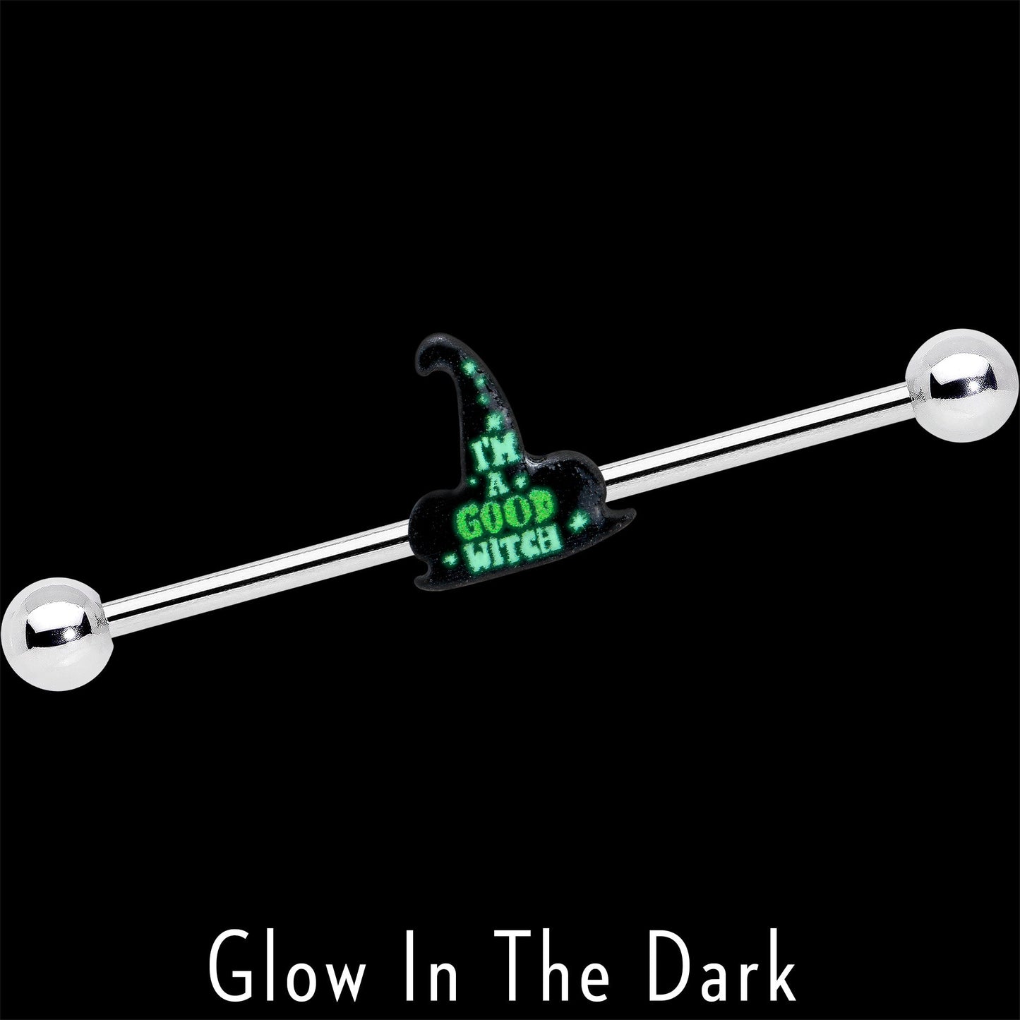 14G Good Witch Hat Glow the Dark Halloween Industrial Barbell 38mm