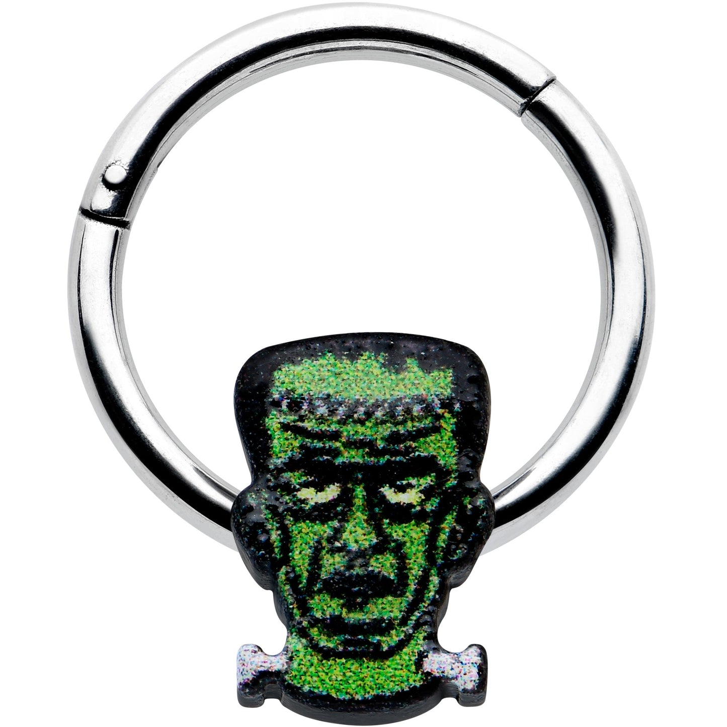 16G 3/8 Frankenstein Head Green Glow in Dark Hinged Segment Ring