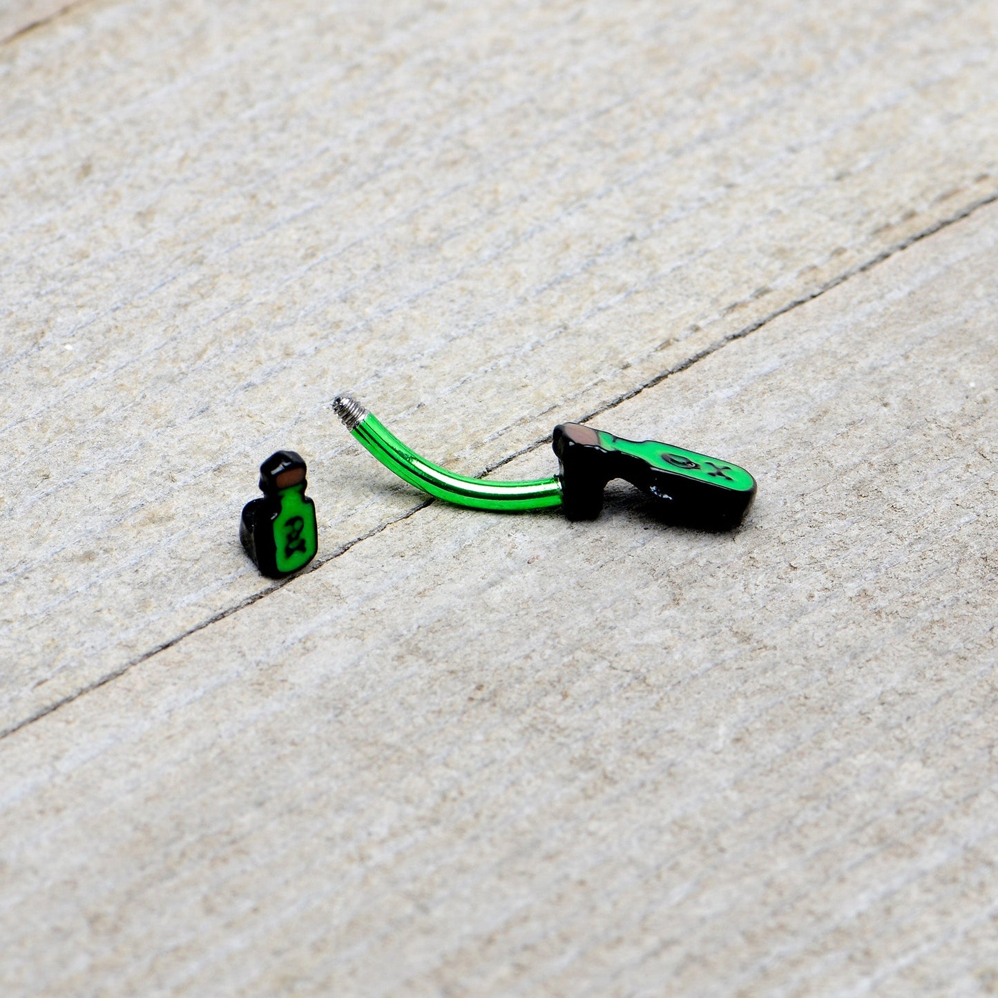Green Poison Bottle Glow in the Dark Halloween Double Mount Belly Ring