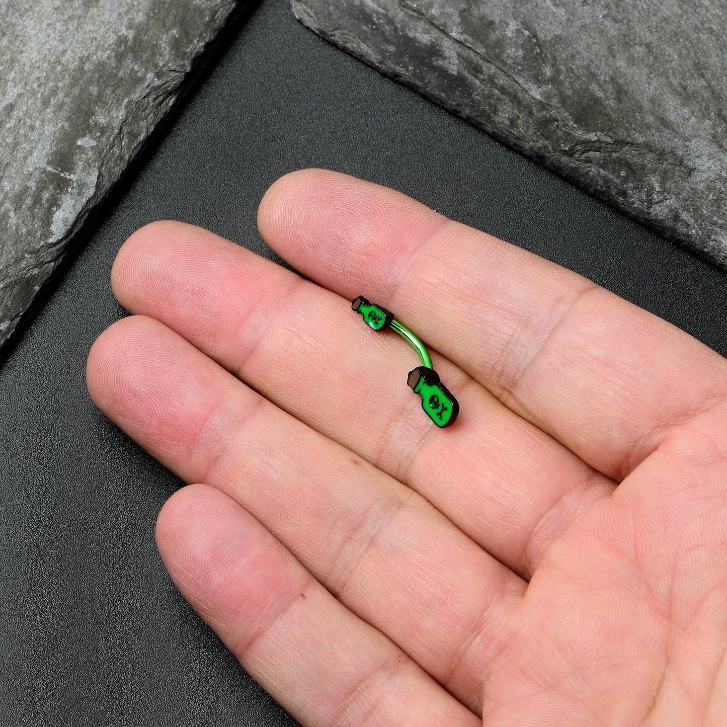 Green Poison Bottle Glow in the Dark Halloween Double Mount Belly Ring