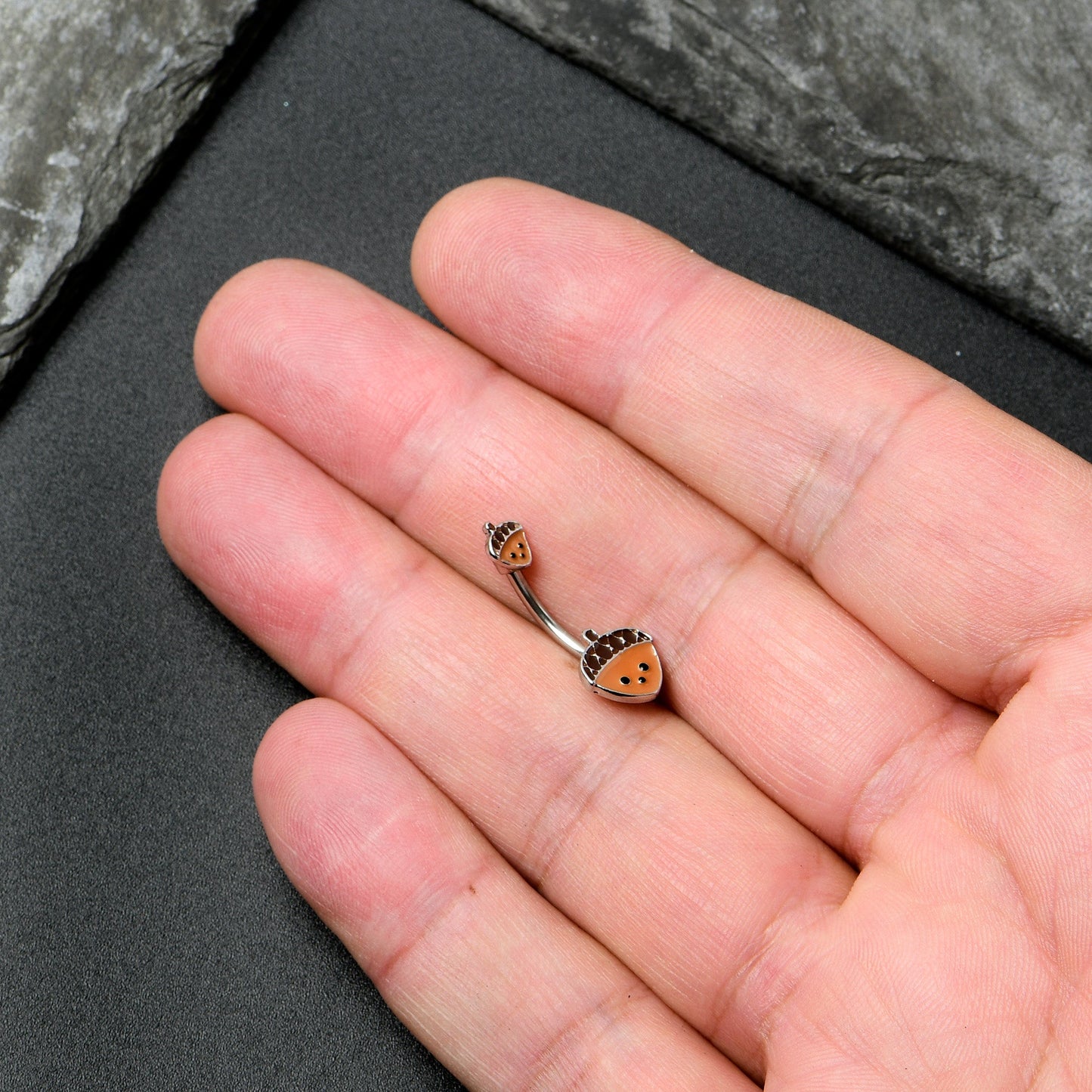 Autumn Acorn Face Brown Fall Double Mount Belly Ring