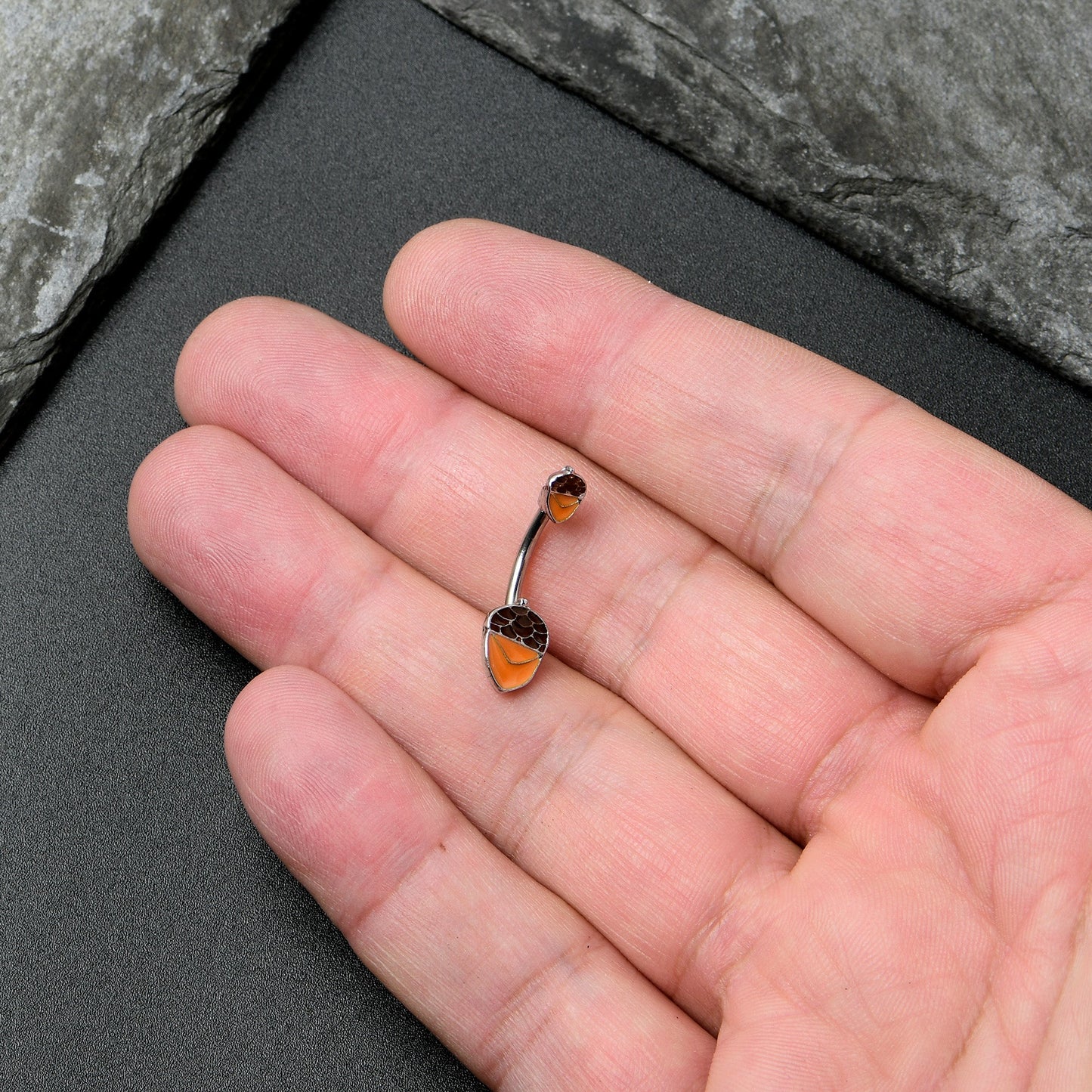 Autumn Acorn Brown Orange Fall Double Mount Belly Ring