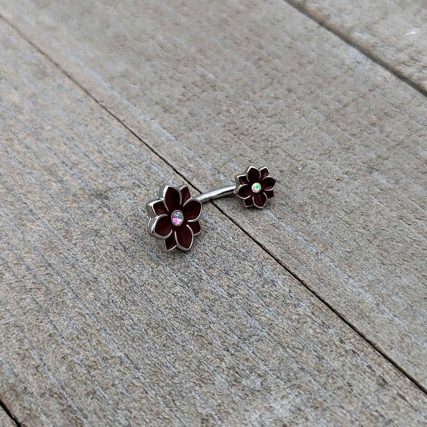 Aurora Gem Poinsettia Flower Festive Double Mount Belly Ring