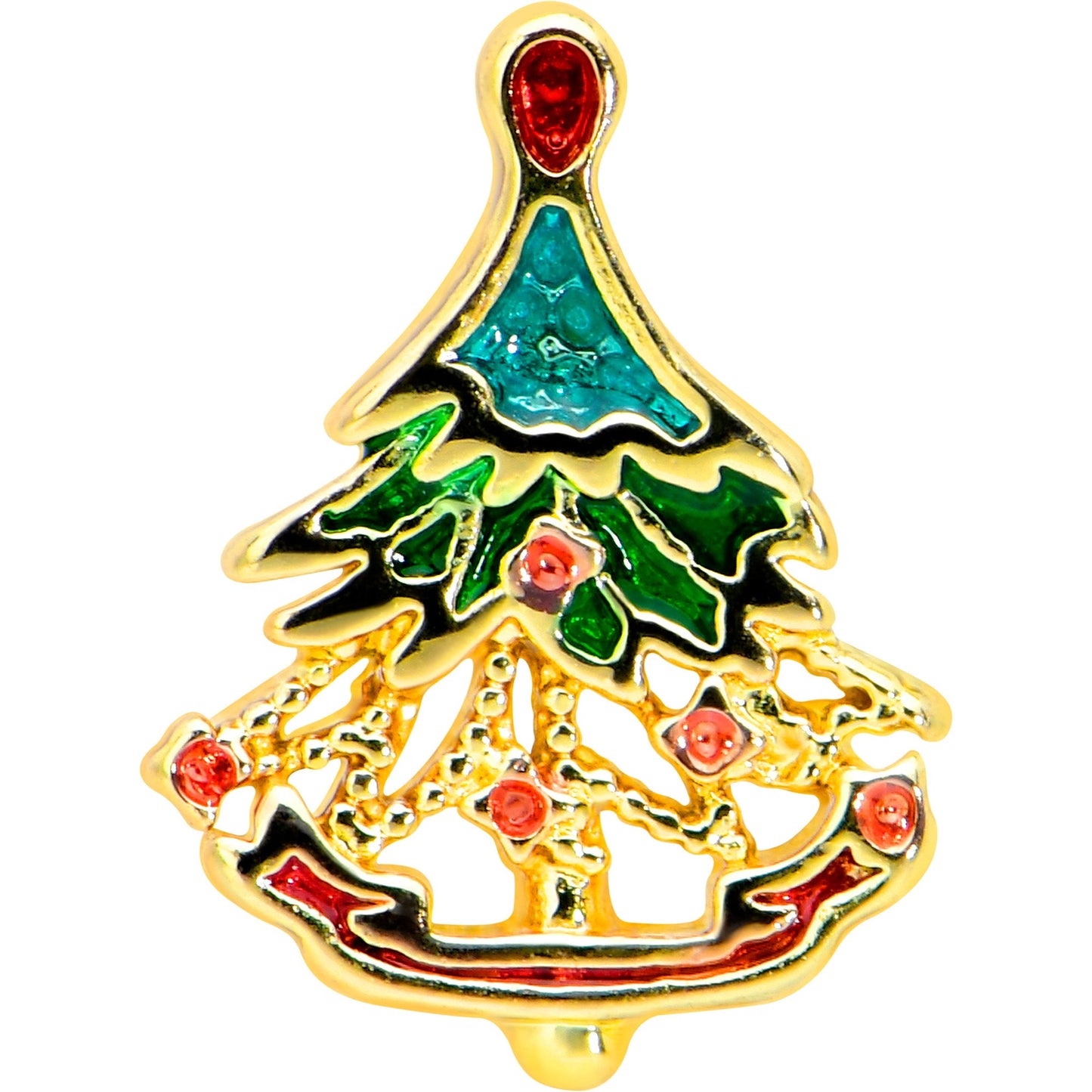 16G 5/16 Red Gem Gold Tone Deco Holiday Tree Labret Monroe Tragus