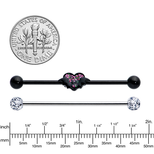14G Black Bat Heart Halloween Clear Industrial Barbell 38mm Set of 2