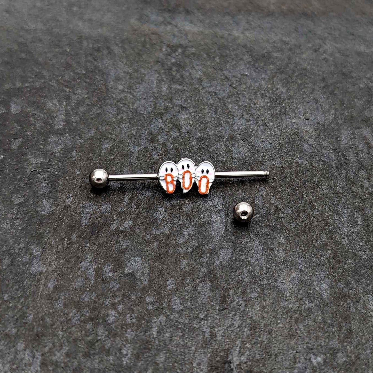 14G Retro Halloween Boo Ghost Trio Industrial Barbell 38mm