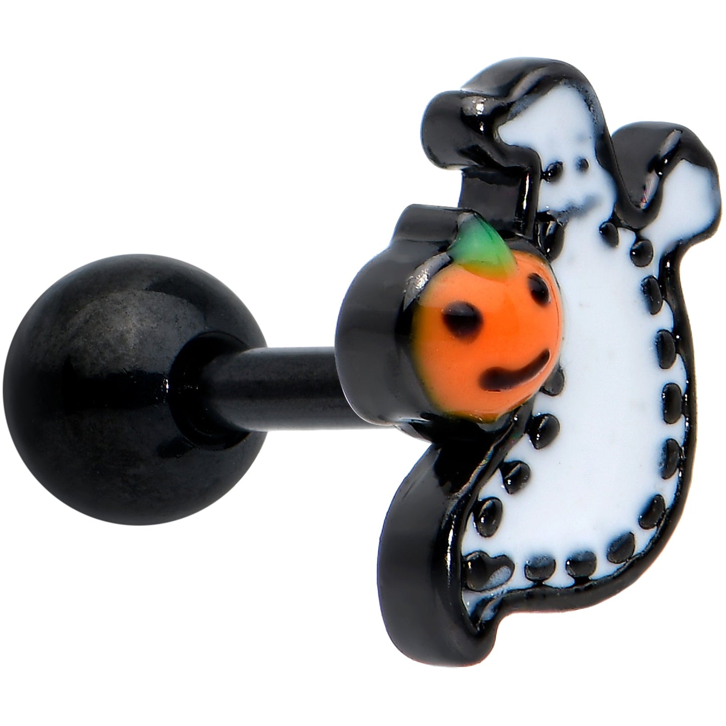 16G 1/4 Black Halloween Pumpkin Ghost Cartilage Tragus Earring