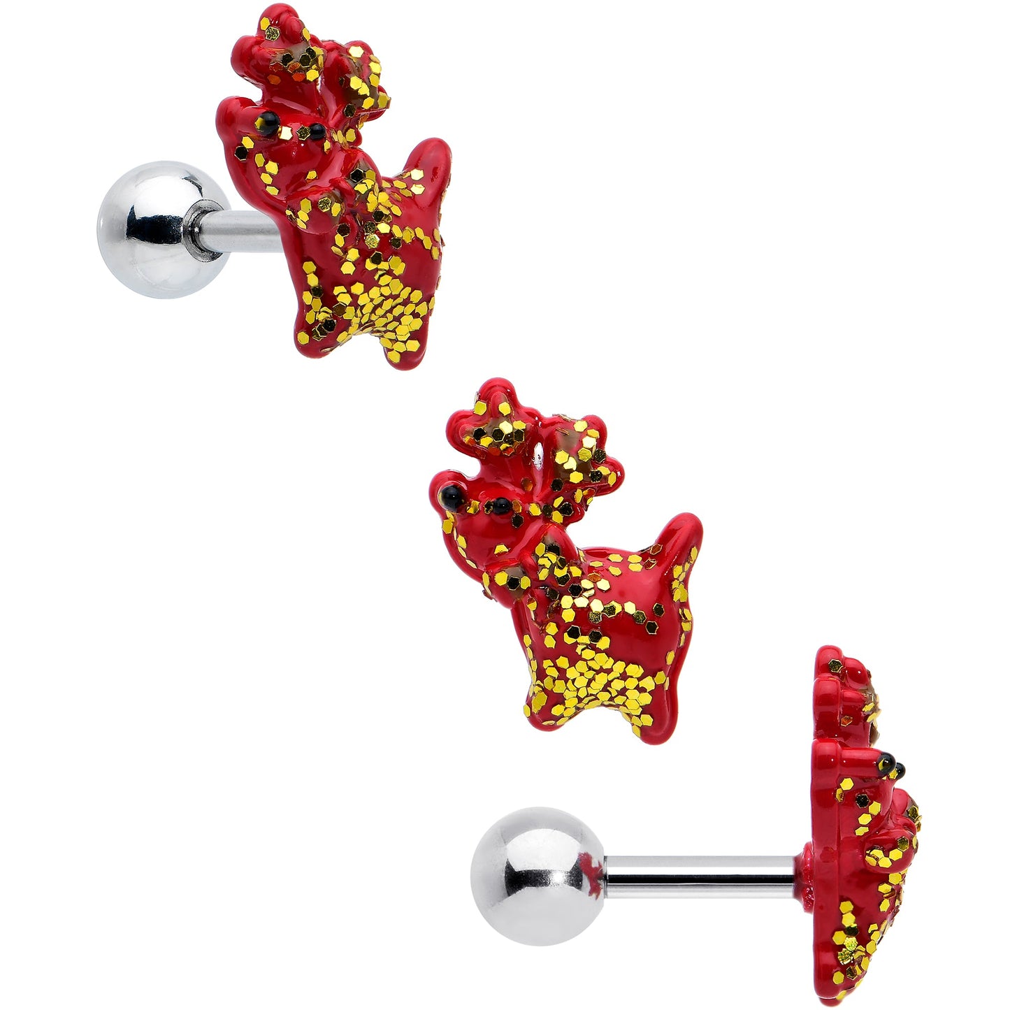 16G 1/4 Reindeer Snowman Christmas Cartilage Earring Set of 3