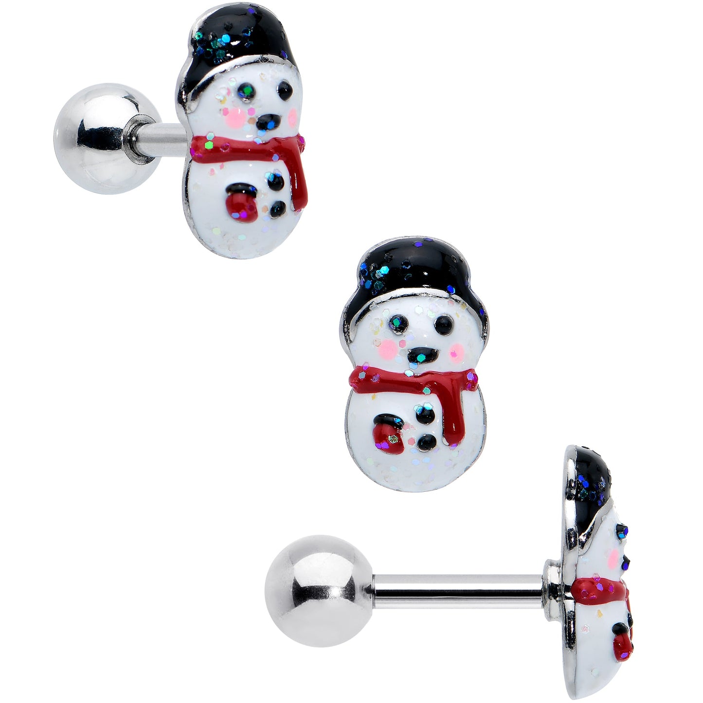16G 1/4 Reindeer Snowman Christmas Cartilage Earring Set of 3