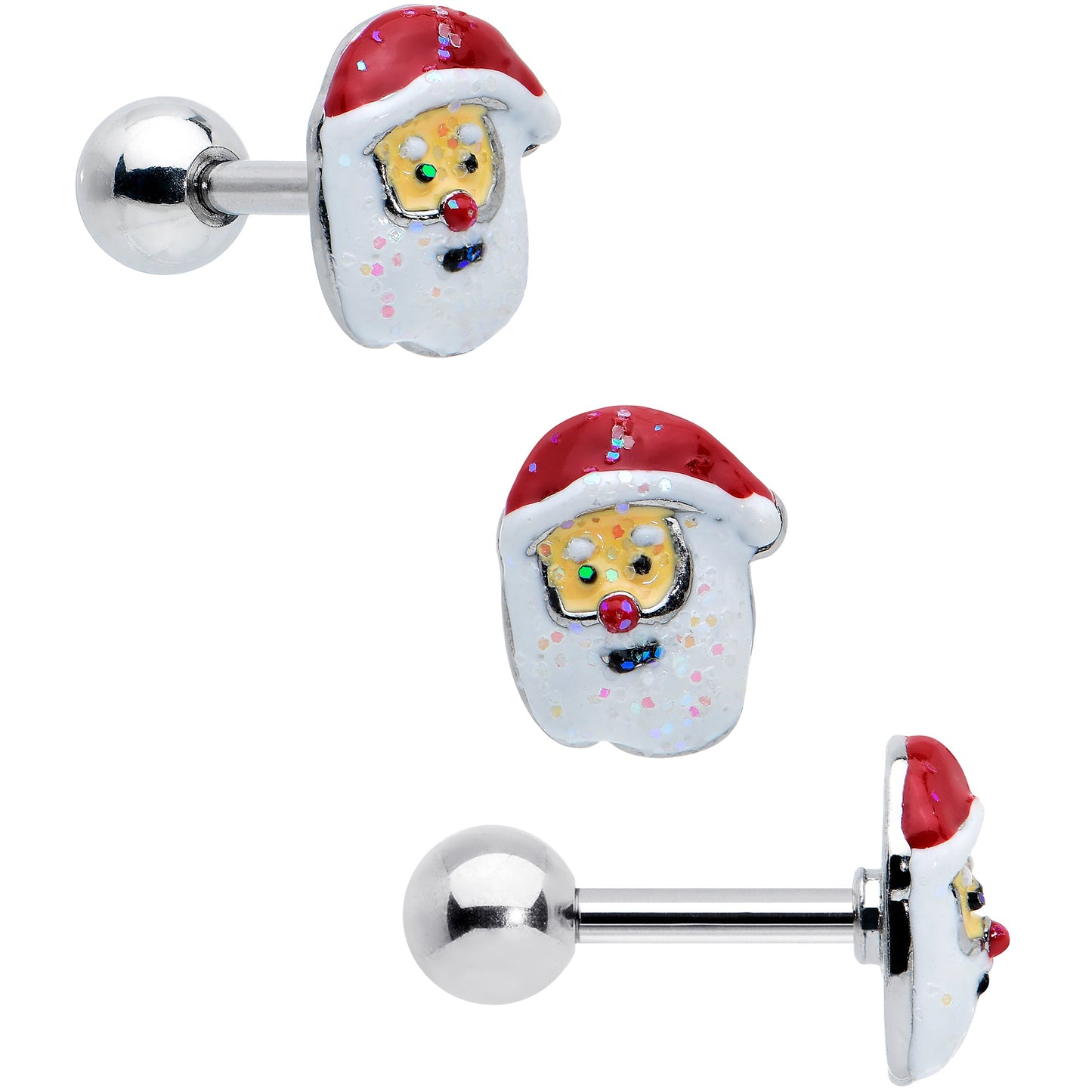 16G 1/4 Reindeer Snowman Christmas Cartilage Earring Set of 3