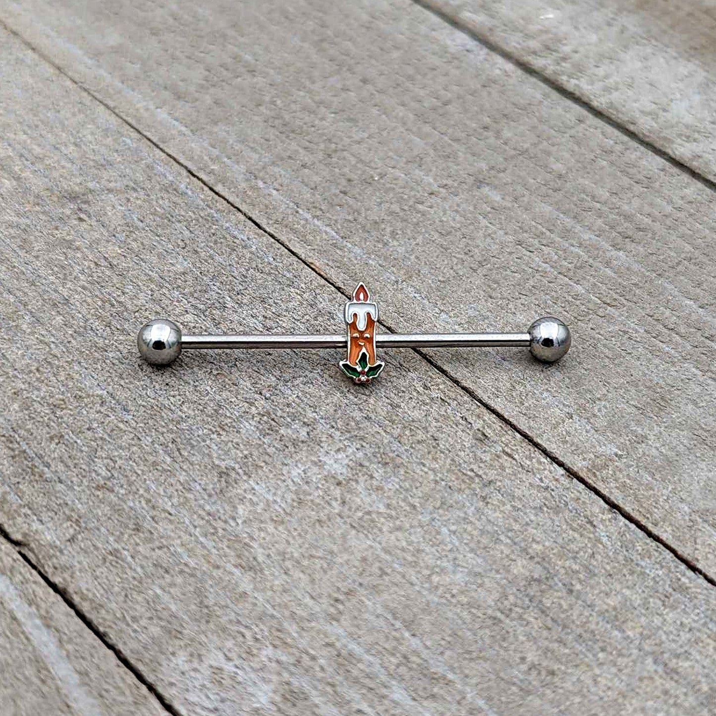 14G Sweet Christmas Holiday Candle Industrial Barbell 38mm