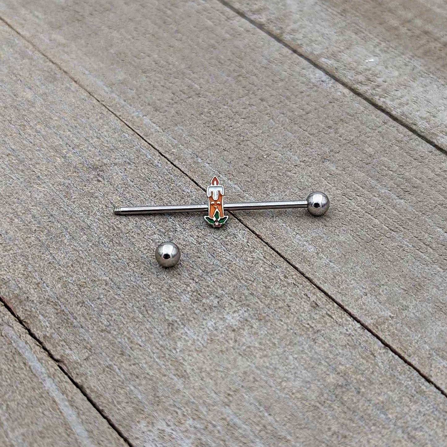 14G Sweet Christmas Holiday Candle Industrial Barbell 38mm