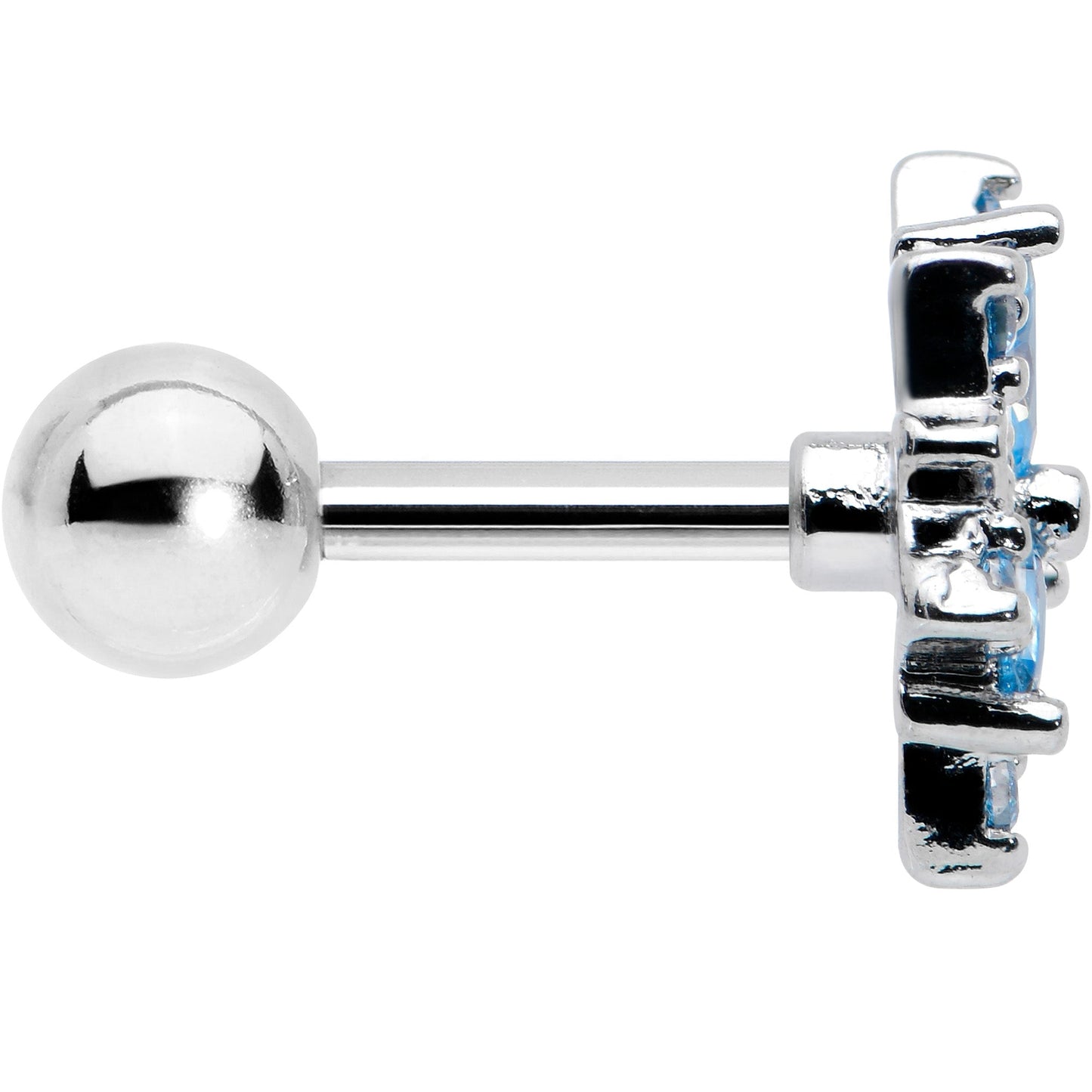 16G 1/4 Blue CZ Gem Snowflake Blues Cartilage Tragus Earring