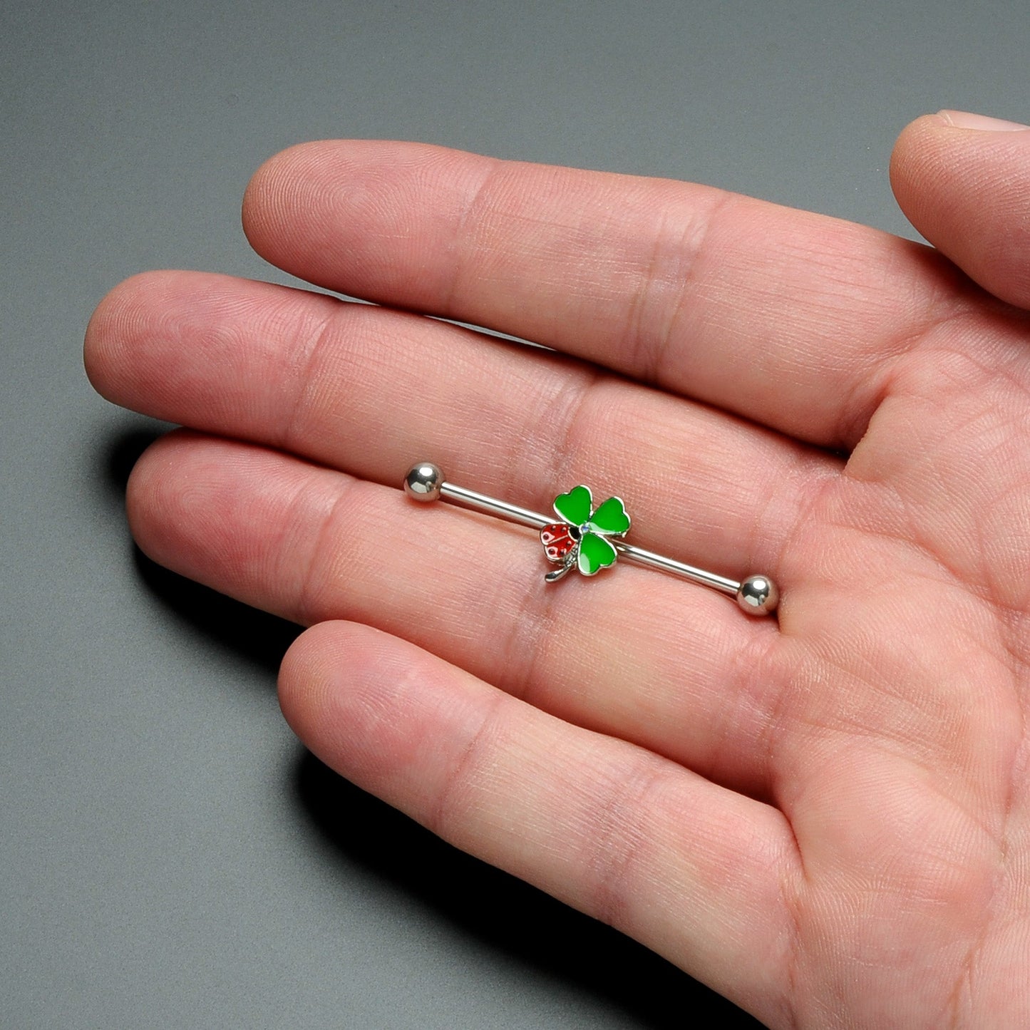 14G Ladybug Shamrock St Patricks Day Industrial Barbell 38mm