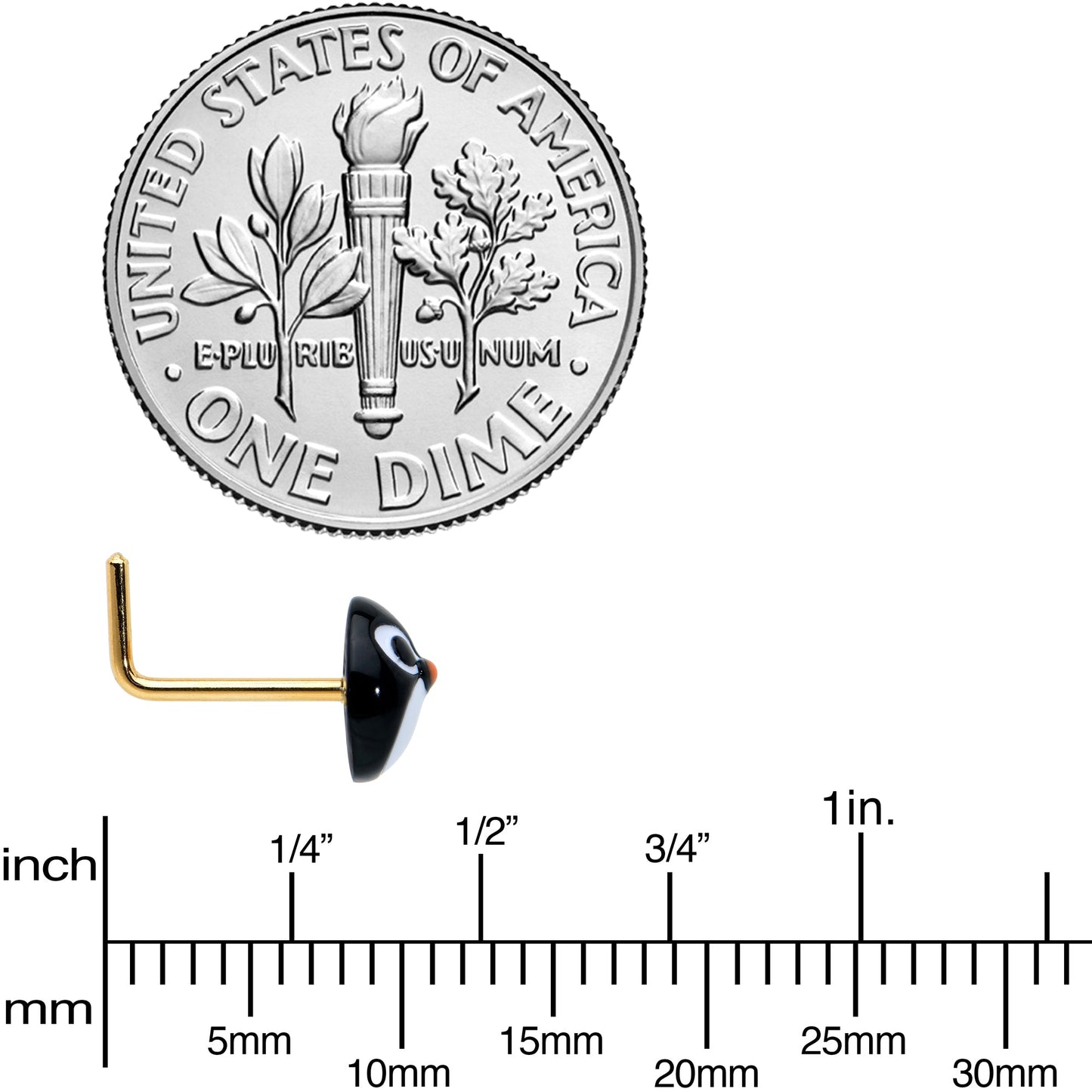 20G 7mm Gold Tone Round Penguin Face Holiday  L Shape Nose Ring