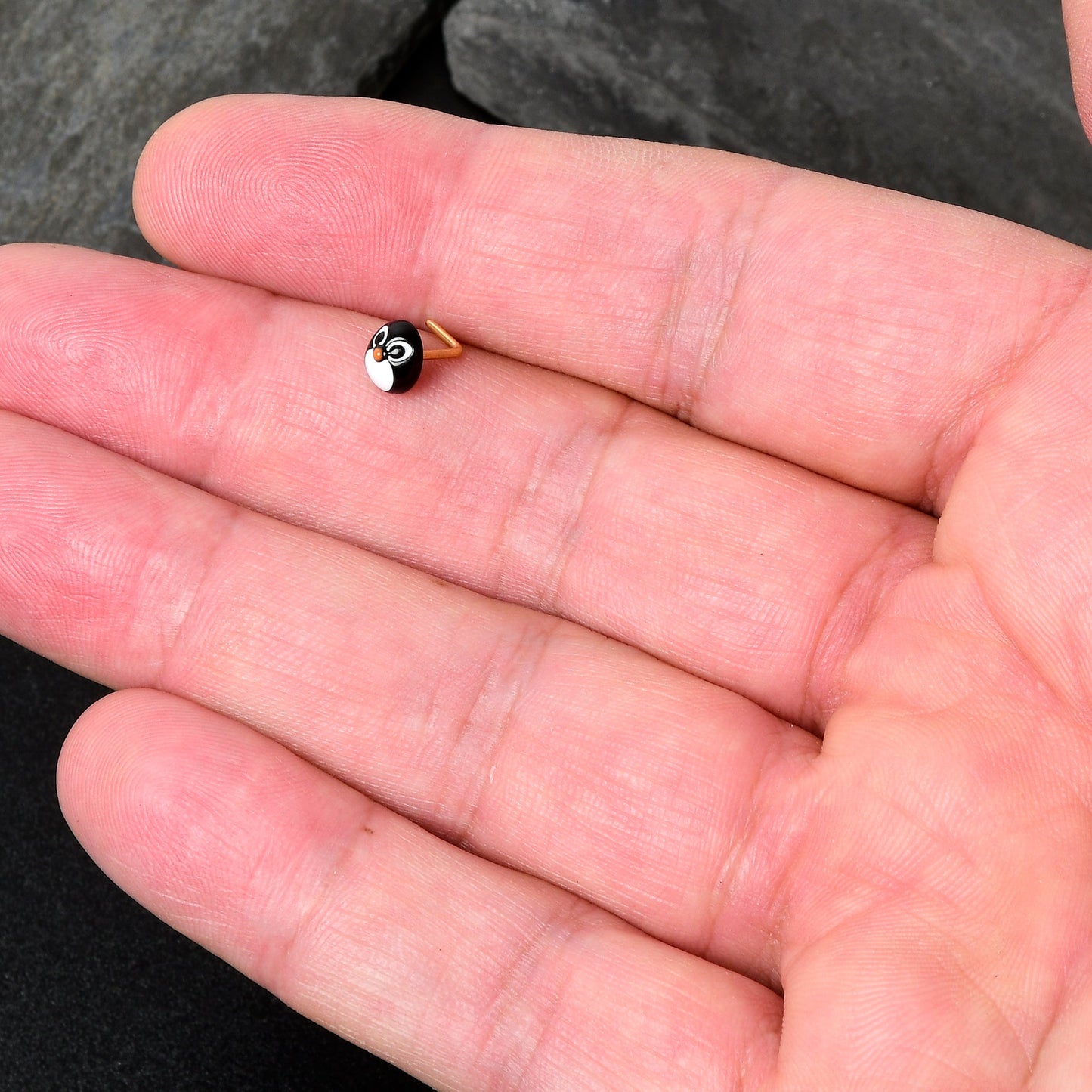 20G 7mm Gold Tone Round Penguin Face Holiday  L Shape Nose Ring