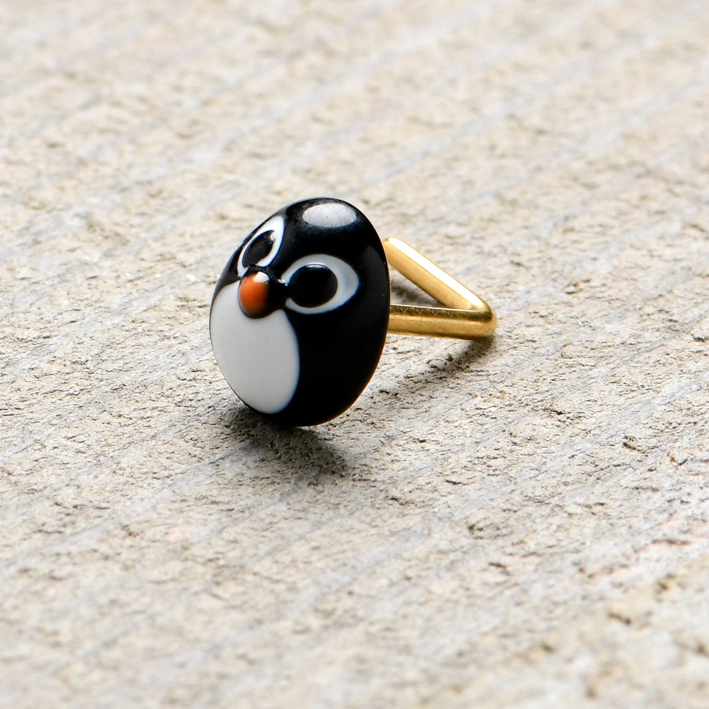 20G 7mm Gold Tone Round Penguin Face Holiday  L Shape Nose Ring