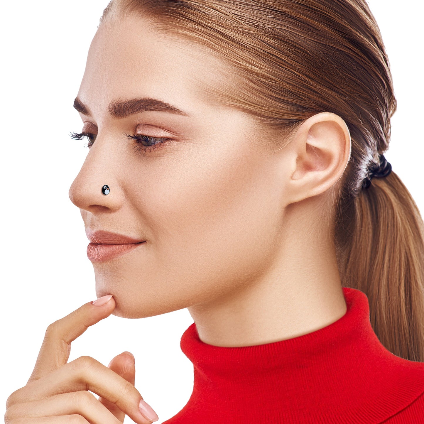 20G 7mm Gold Tone Round Penguin Face Holiday  L Shape Nose Ring