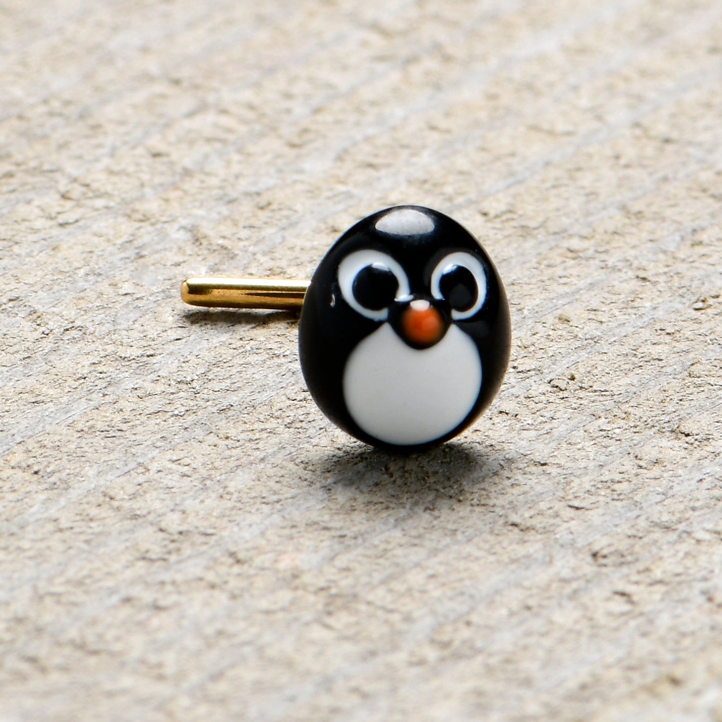 20G 7mm Gold Tone Round Penguin Face Holiday  L Shape Nose Ring