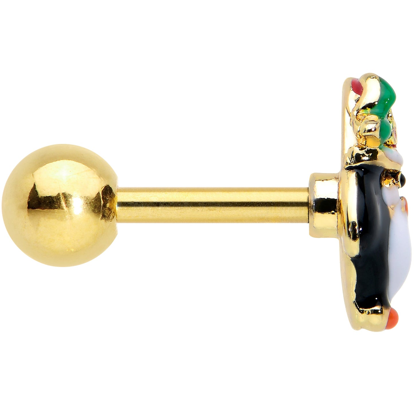 16G 1/4 Gold Tone Holly Hat Penguin Cartilage Tragus Earring