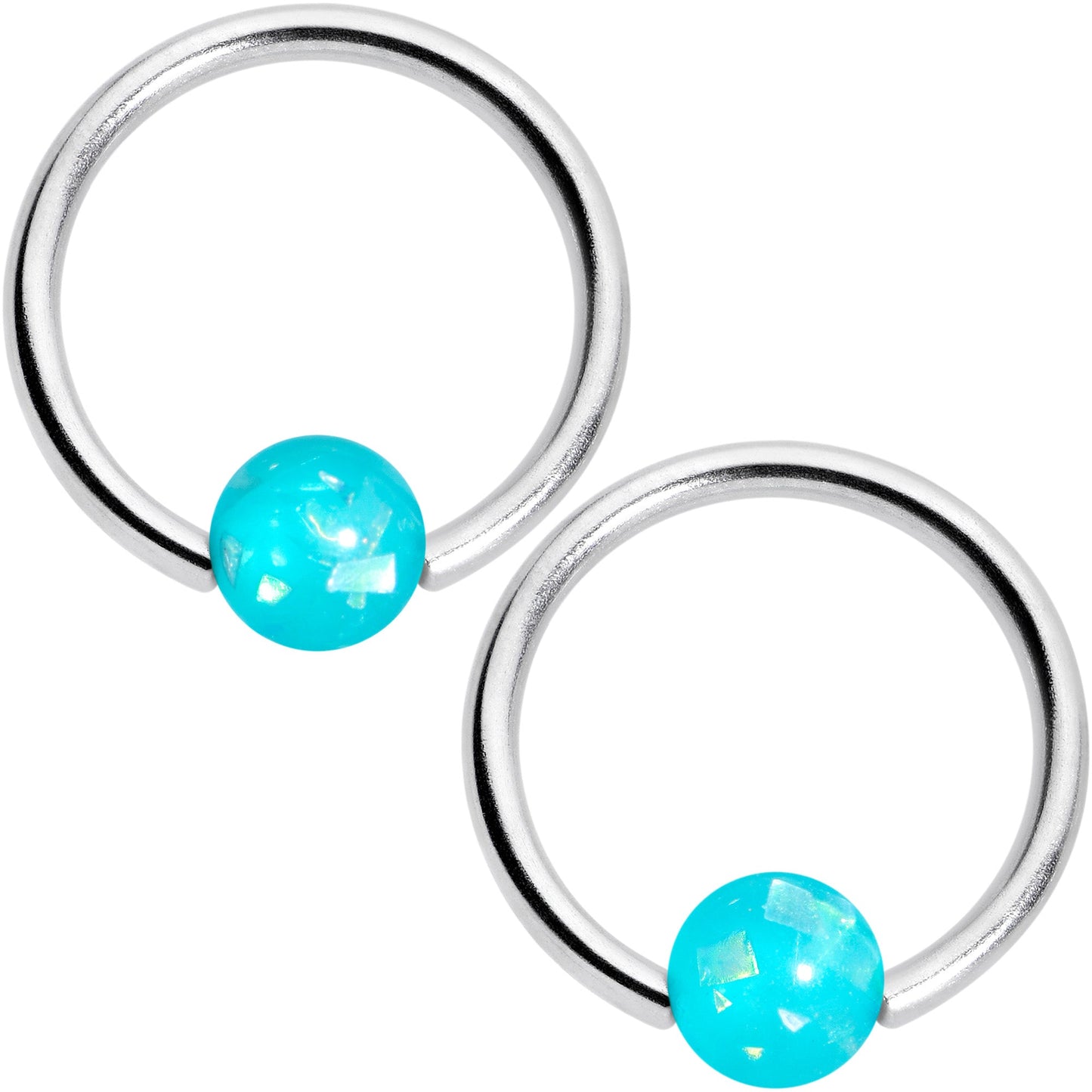 16G 3/8 Teal Faux Opal Horseshoe BCR Captive Ring Set of 4