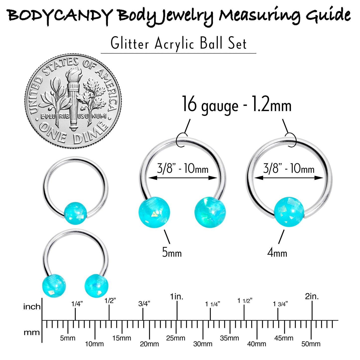 16G 3/8 Teal Faux Opal Horseshoe BCR Captive Ring Set of 4