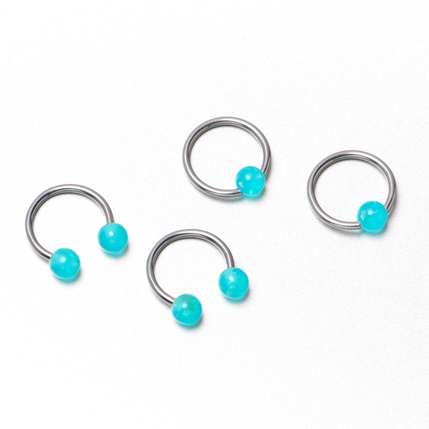 16G 3/8 Teal Faux Opal Horseshoe BCR Captive Ring Set of 4