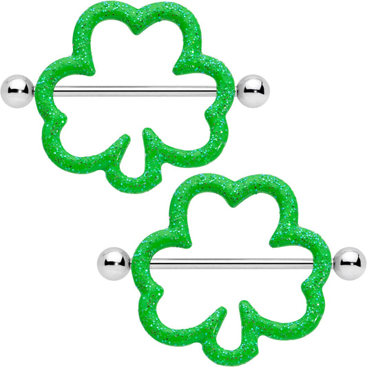 14G 1 3/16 Lucky Shamrock St Patricks Day Green Nipple Shield Set