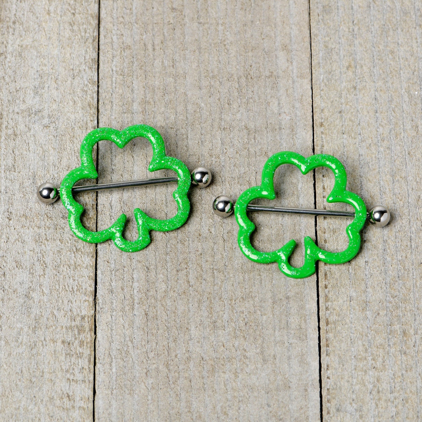 14G 1 3/16 Lucky Shamrock St Patricks Day Green Nipple Shield Set